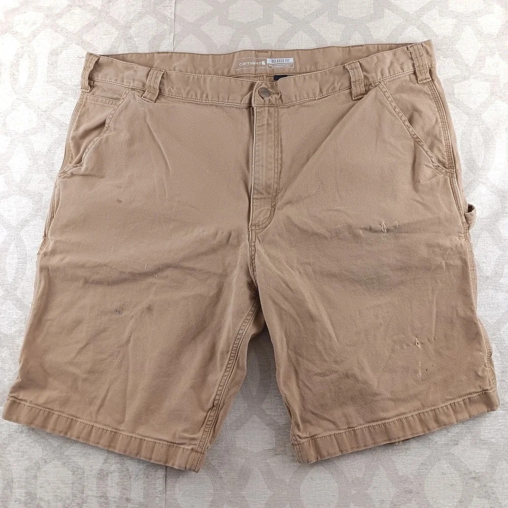 Carhartt Relaxed Fit Mens Tan‎ Canvas Utility Work Shorts 42x11 Rugged Flex